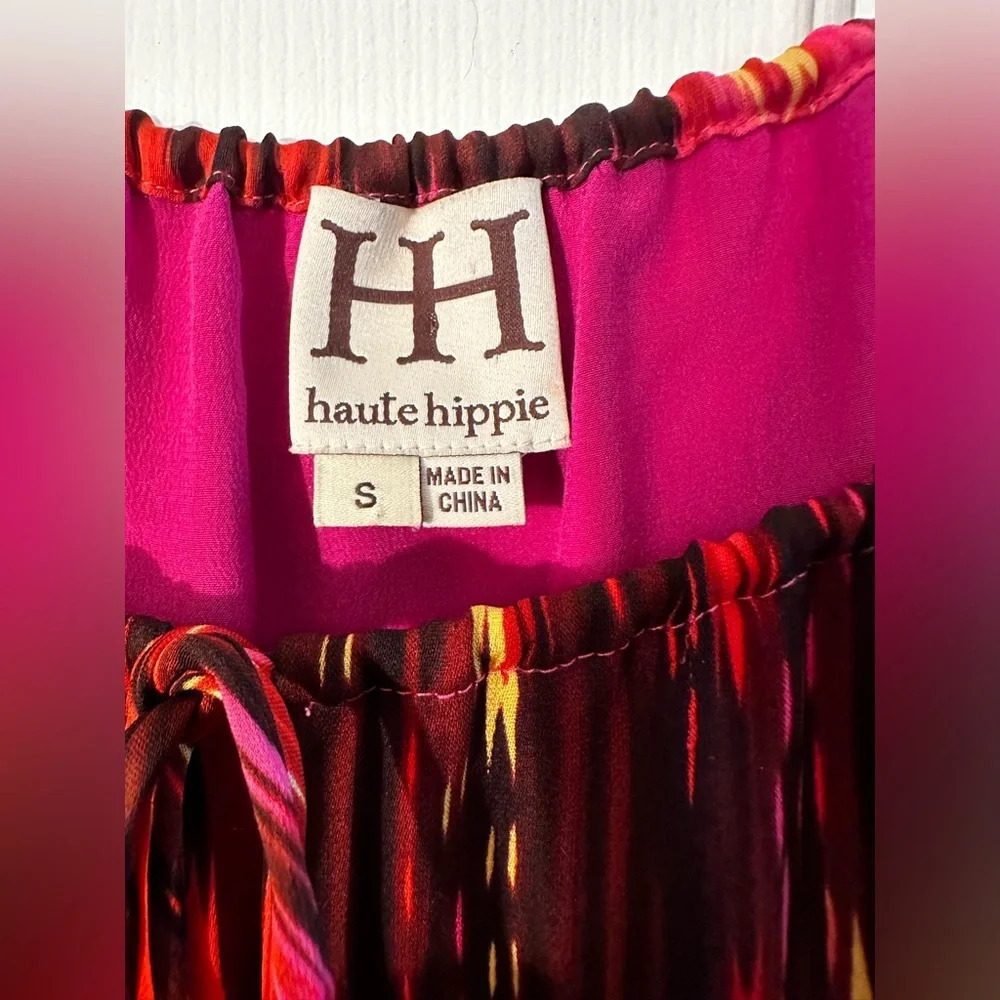 HAUTE HIPPIE HH Silk Haute Hippie Ikat Elevated Basics Red L/Sleeve Tunic Top S - Picture 4 of 16